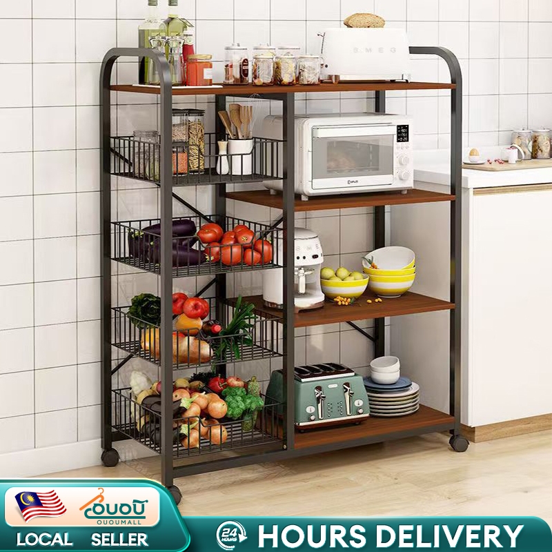 【HOT】4/5 Tier Kitchen Storage Rack Trolley Rack with Wheel Kitchen ...
