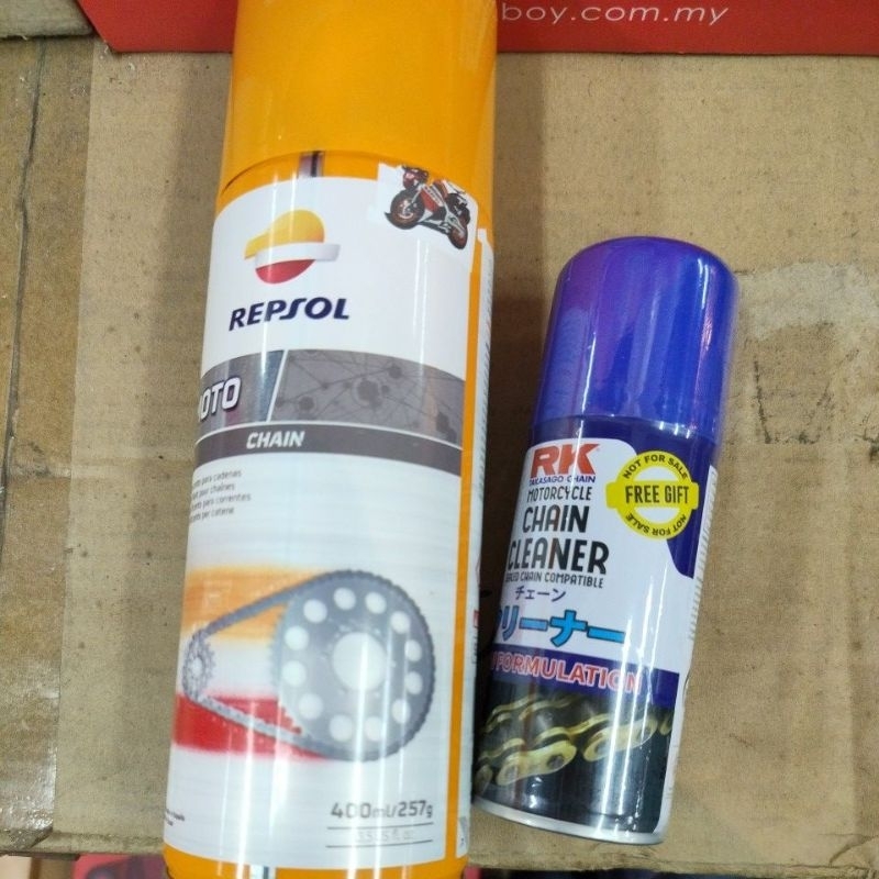 REPSOL CHAIN LUBE KIT 💯 ORIGINAL & FREE/FOC RK CHAIN CLEANER AND KEY ...
