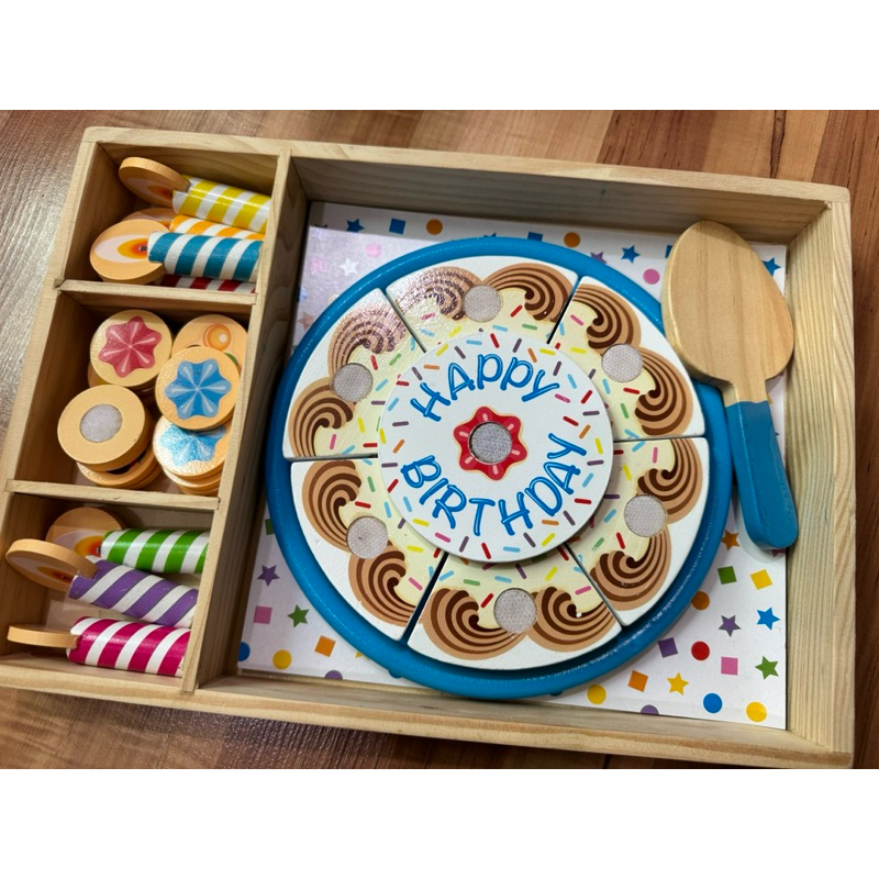 PRELOVED Melissa & Doug Birthday Party Cake Wooden Play Food With Mix-n ...