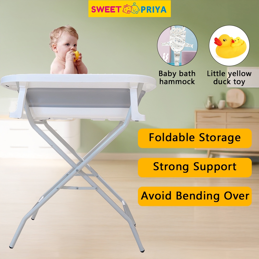 Baby Bath Tub Stand Newborn Portable Foldable Shower Kids Space Save ...