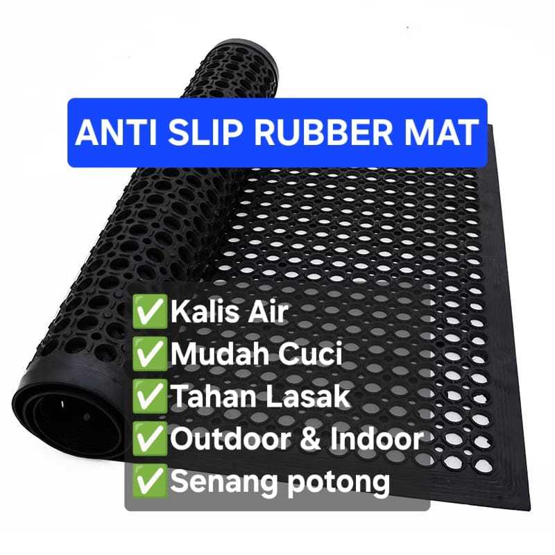 Black Rubber Floor Mat NonSlip Pelapik Kaki Tikar Lantai Dapur Bilik ...