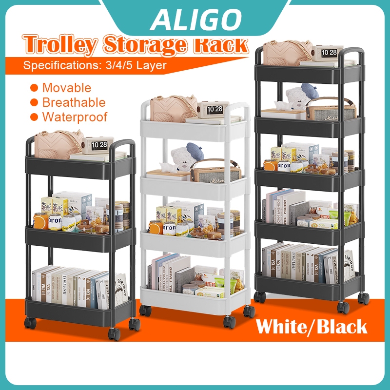 3/4/5 Layer Trolley Cart Organizer Storage Shelf Moving Rack With Wheel ...