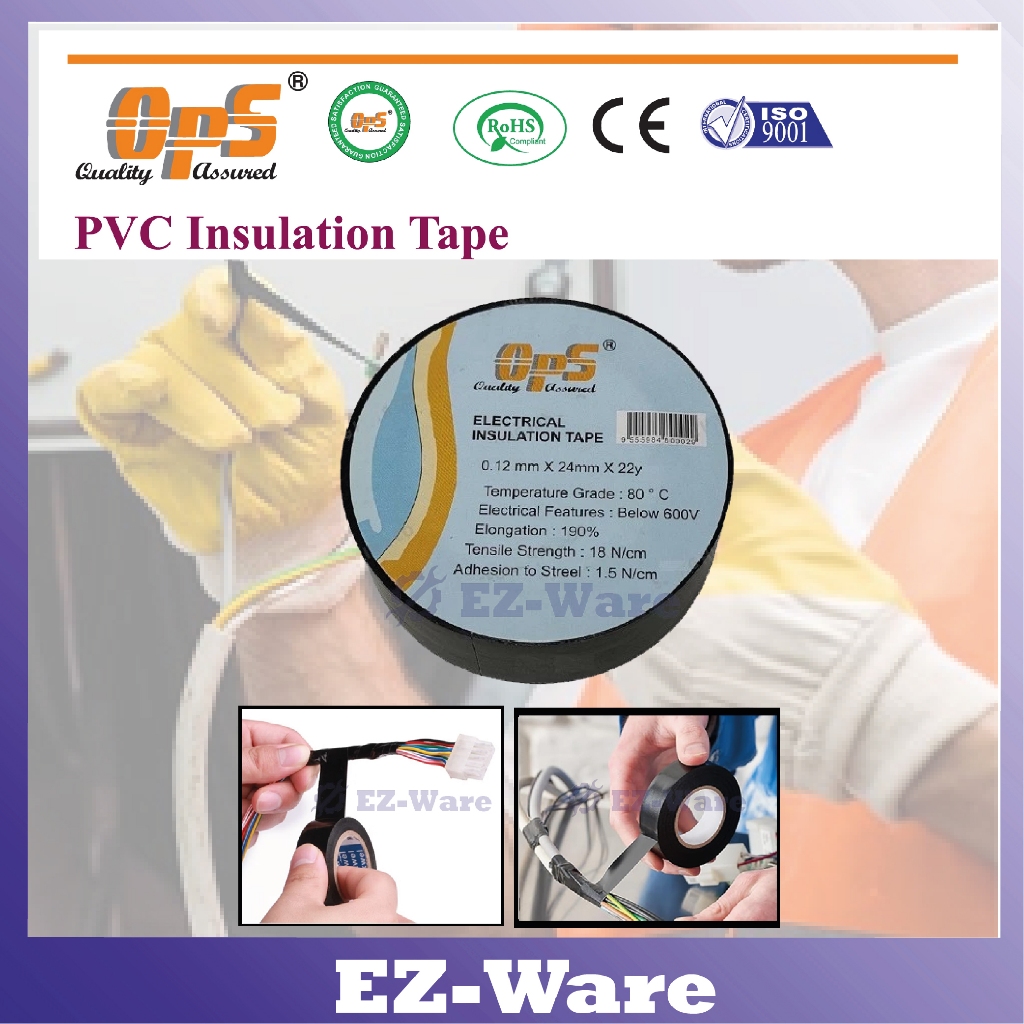 24mm x 0.12mm x 22y OPS PVC STRONG ADHESIVE INSULATION BLACK TAPE / PVC ...