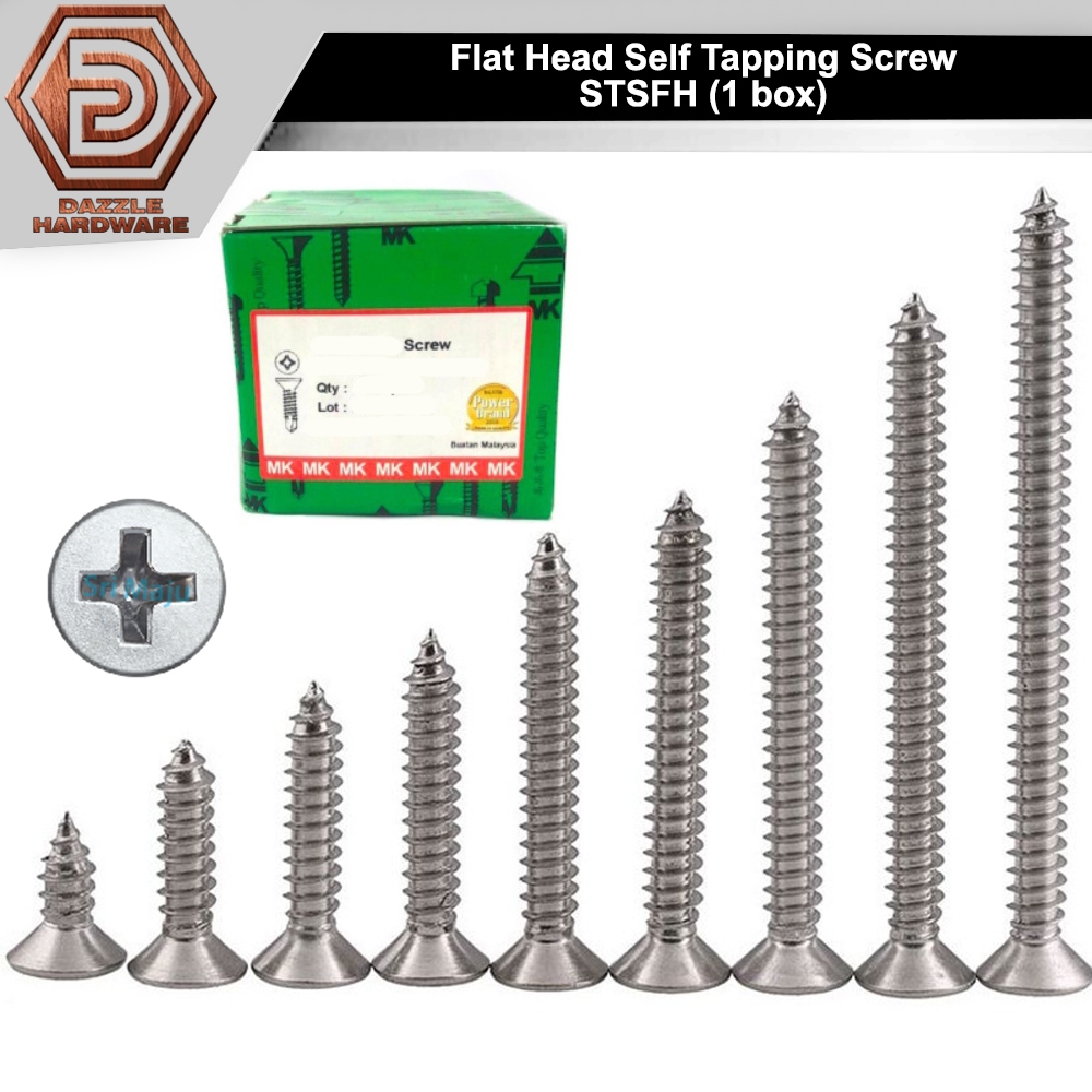 [ 1 unit = 1 BOX ] Flat head self tapping screw sts fh skru tajam ...