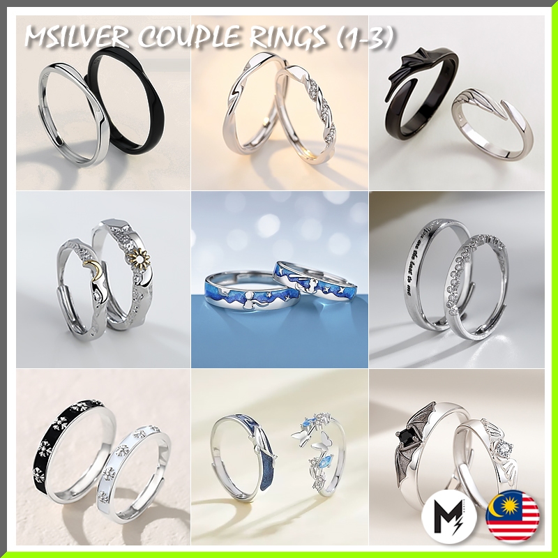 M.Silver Official Adjustable Couple Rings Stainless Steel Ring Set ...