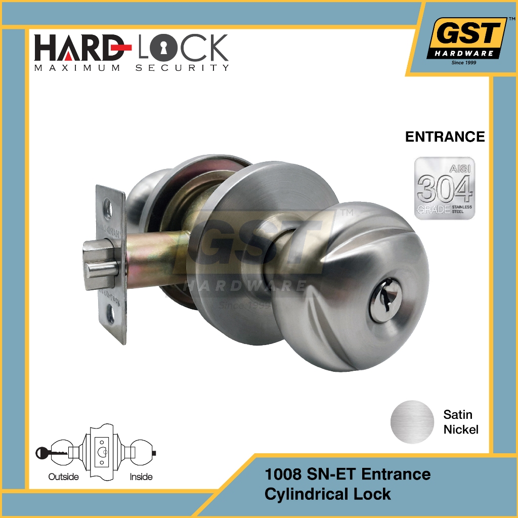 Hard Lock 1008 Cylindrical Lock Door Set With Key (Entrance) | Safety ...