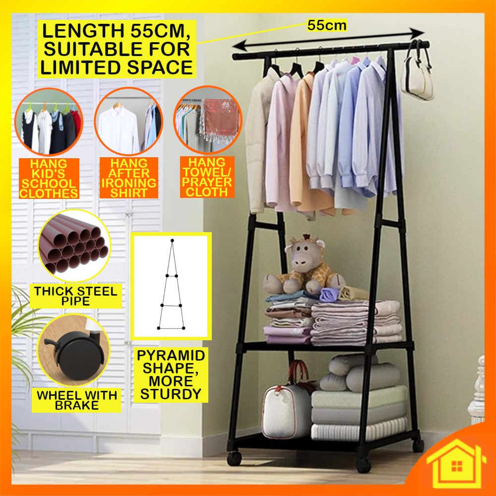 Garment Rack Wheel Triangle Hang Clothes Coat Shoes Simple Rak Besi ...