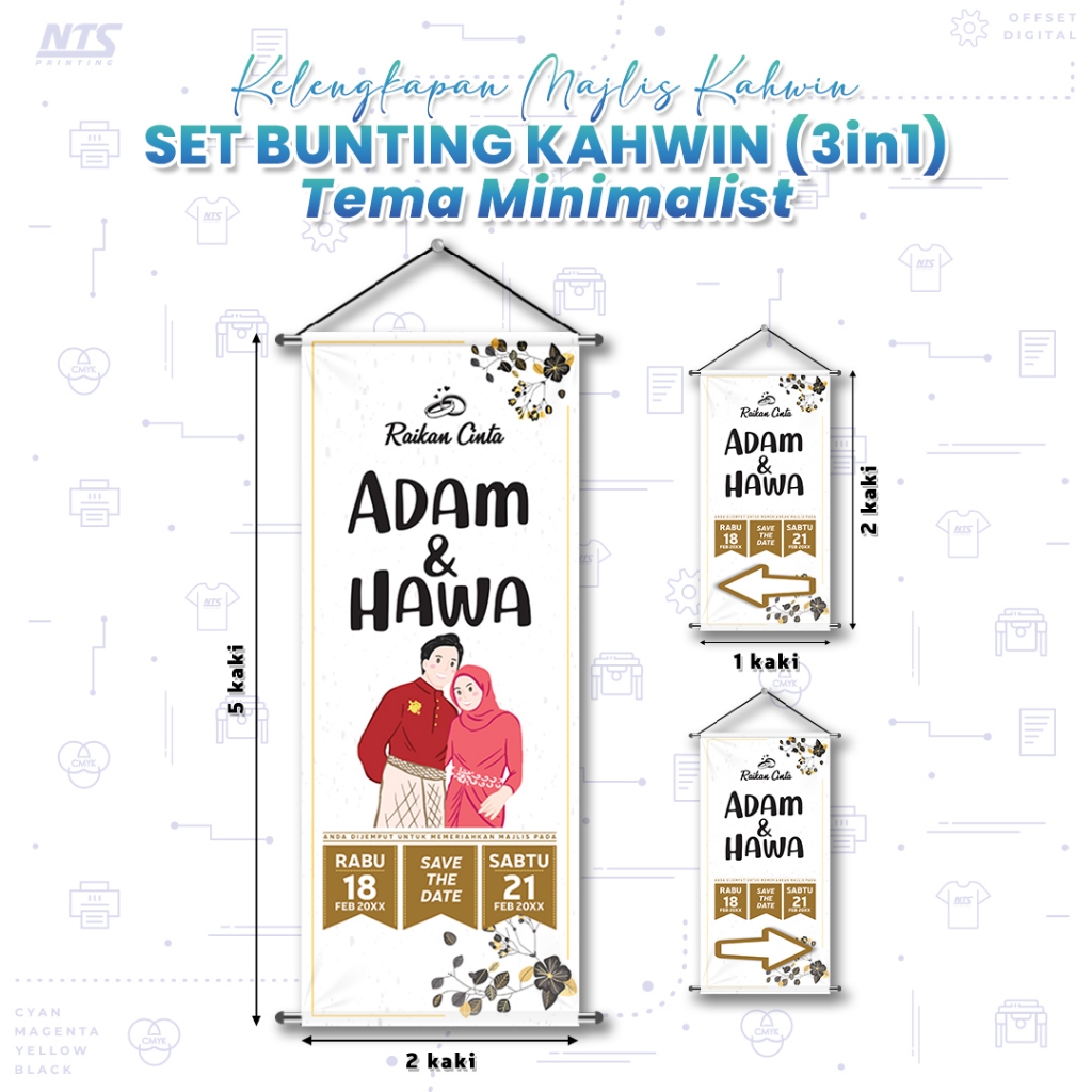 🌼3IN1🌼 Set Bunting Kahwin + 2 Penunjuk Arah (MINIMALIST) - Material ...