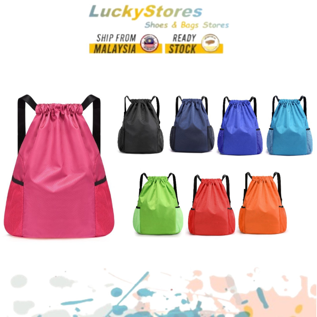 Lucky Drawstring Backpack Sport Pocket Waterproof Hiking Travel Fitness  Exercise Gym Basketball Dry beg tali jerut BG002