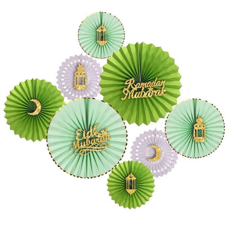 2026 Eid Mubarak Ramadan Decorations 8 PCS Ramadan Paper Fans Hanging ...