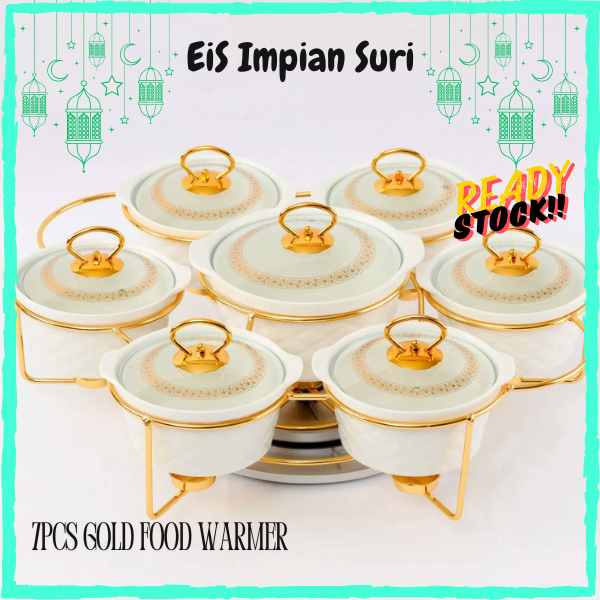(Raya Sales!!) EIS Queens Porcelain CX 7pcs Food Warmer with Gold Rack ...