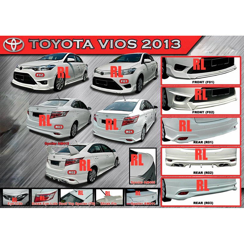 Toyota vios ncp150 2013 - 2017 RL front side rear skirt diffuser glass ...