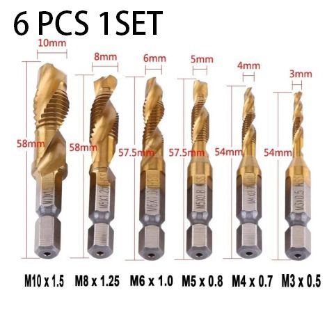 6pcs Drill Bit Thread Making Drat Drill Tap Set Tapping Deburring Hex