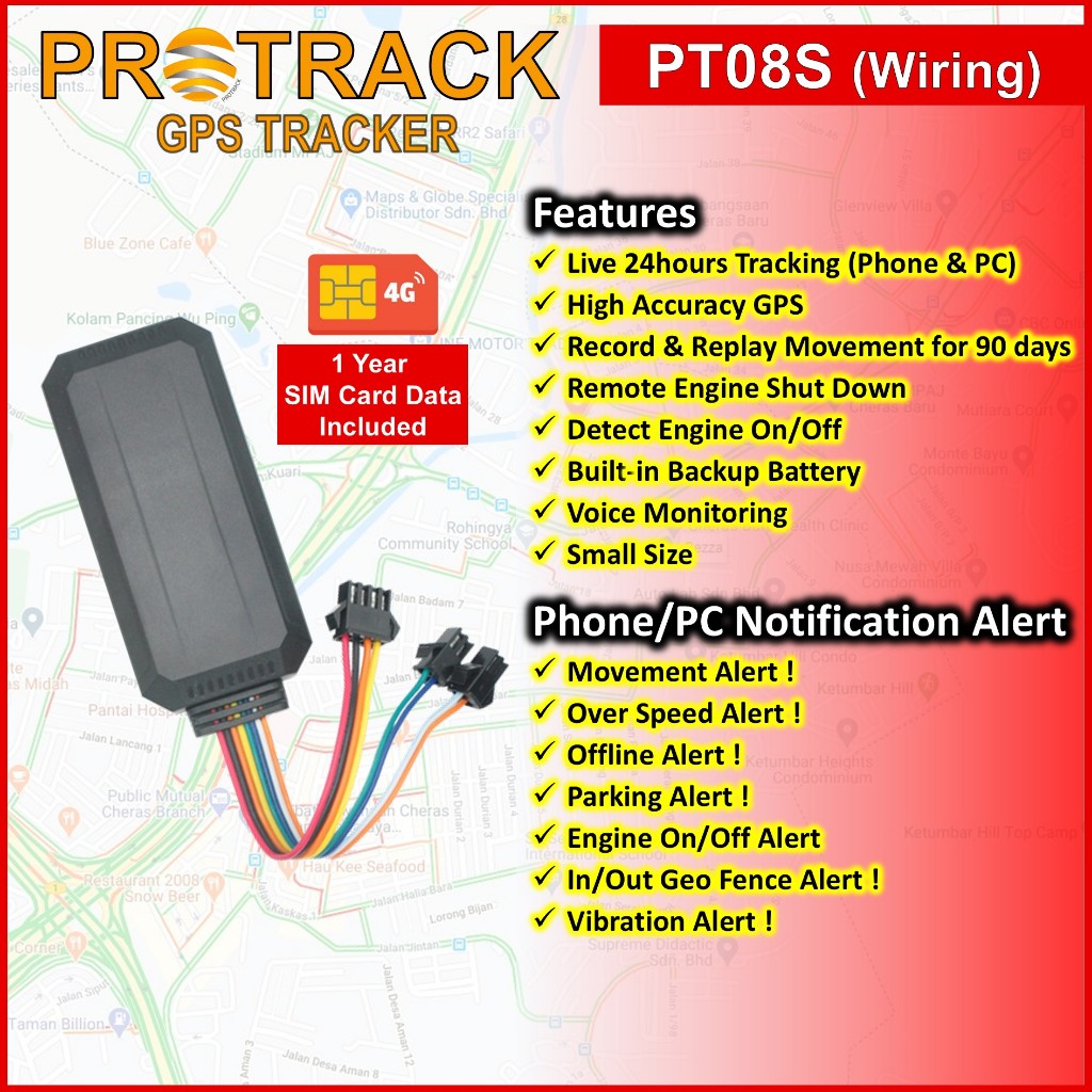 GPS Tracker PT08S # Remotely Stop Engine + Voice Monitor # Sim Card ...