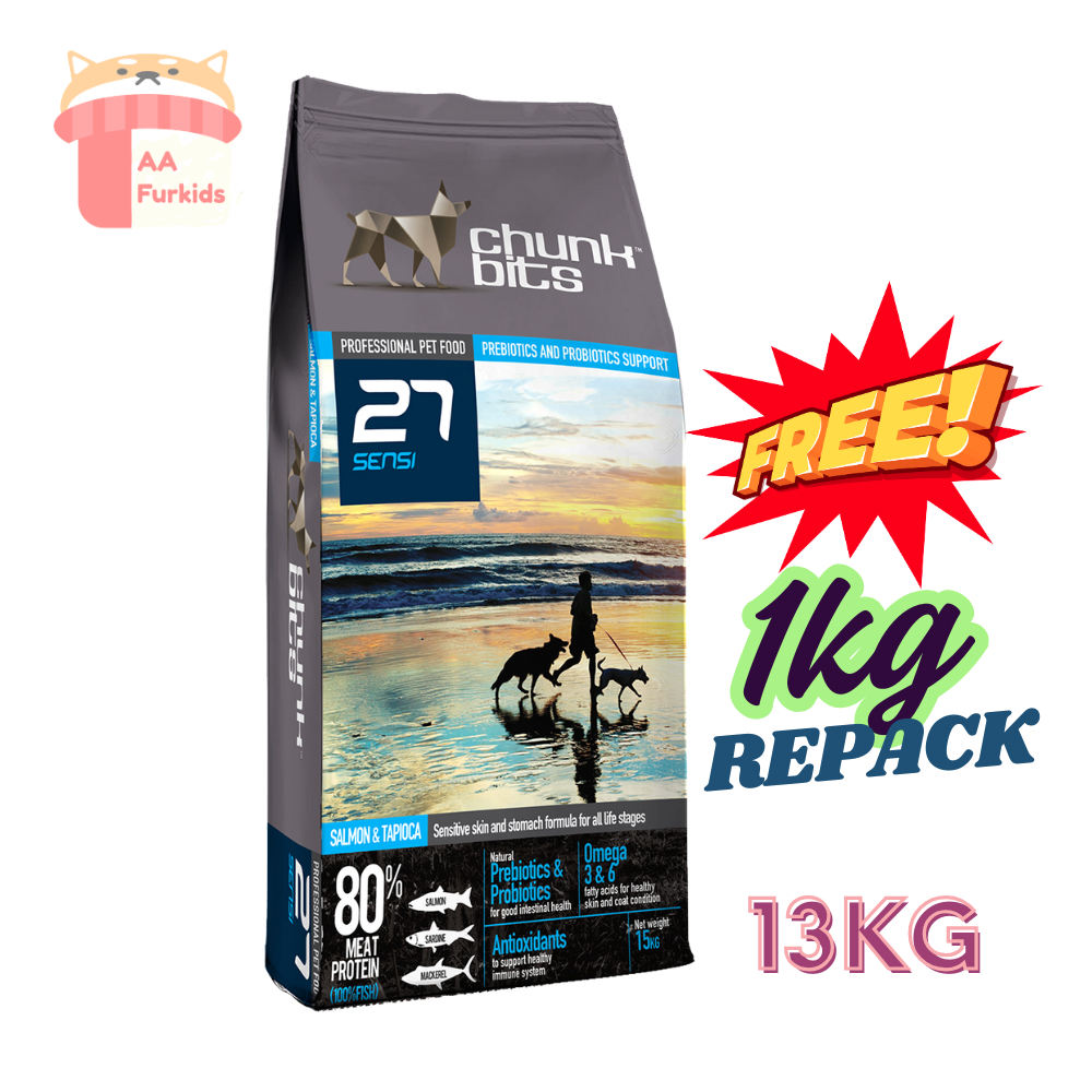 (EXP 07/2026) Chunk bits Sensi 27 (Salmon & Tapioca) Dog Food 13KG+1kg ...