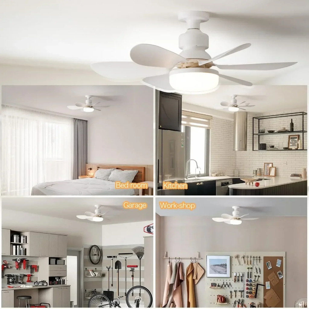 Rong River 52CM Ceiling Fan With Light 40W E27 6 Blades Silent Fan ...