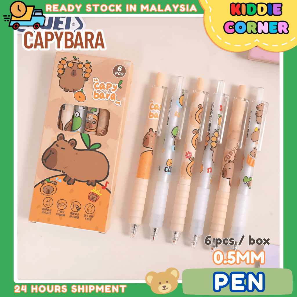 6 pcs 0.5mm Capybara pen stationery cute write tools kids student gift ...