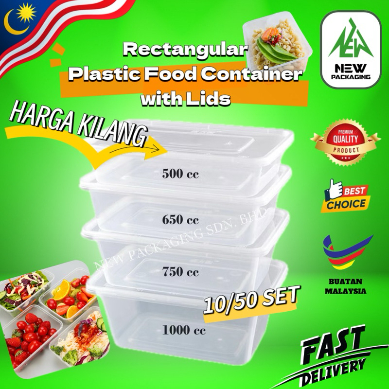 MW Rectangular Microwavable Plastic Food Container with Lids [10/50 ...