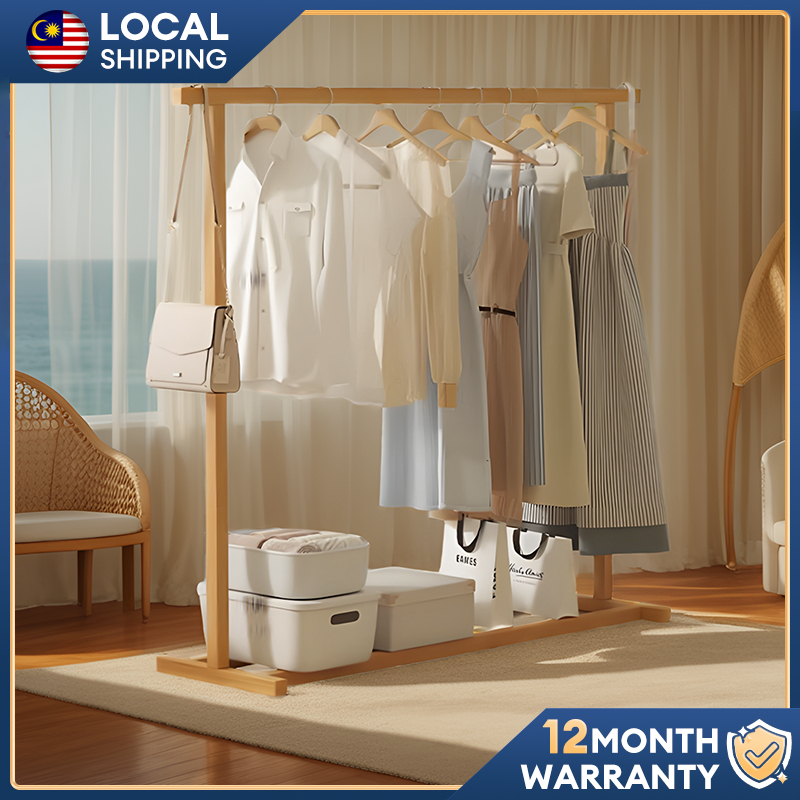 Wooden Clothes Rack Stand Clothes hanger Coat Hanger Bedroom Penyangkut ...