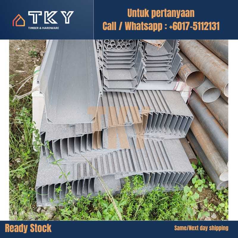 [TKY] PVC RAIN GUTTER x 5.8m (GREY) and Fittings- Salur Air Kelabu PVC ...