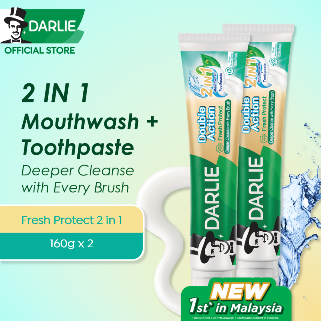 DARLIE Double Action Fresh Protect 2In1 Mouthwash + Toothpaste 160gx2 ...