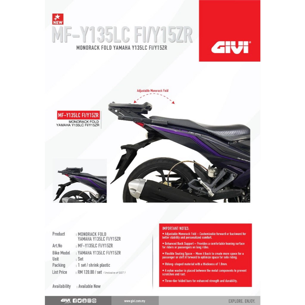 100% ORI} GIVI MF-RACK FOLD RACK LIPAT RACK Y15 / LC FI / LC V8 3 KAKI ...