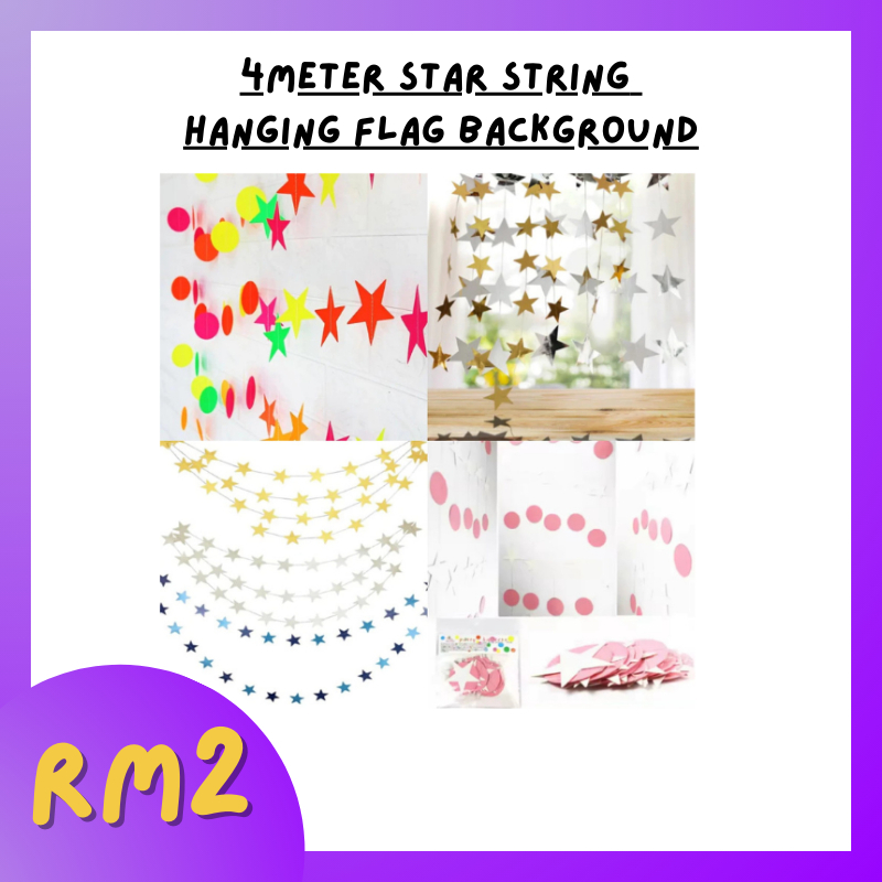 RM2 4 Meter Star Dot Round Banner Bunting Paper Hollow Star String ...