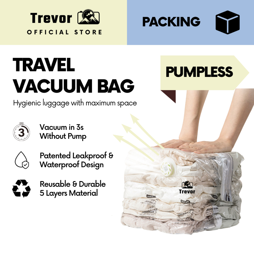 TREVOR Premium Pumpless Travel Vacuum Bag - Beg Vakum Tanpa Pam Luggage ...