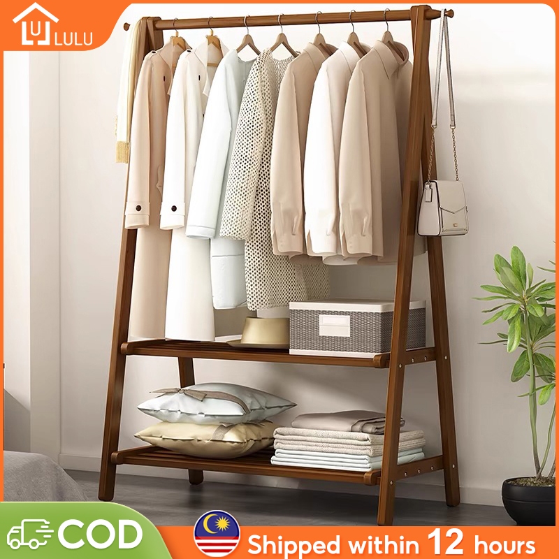 Wooden Clothes rack Coat Rack Foldable Hanger Storage Racks rak baju ...