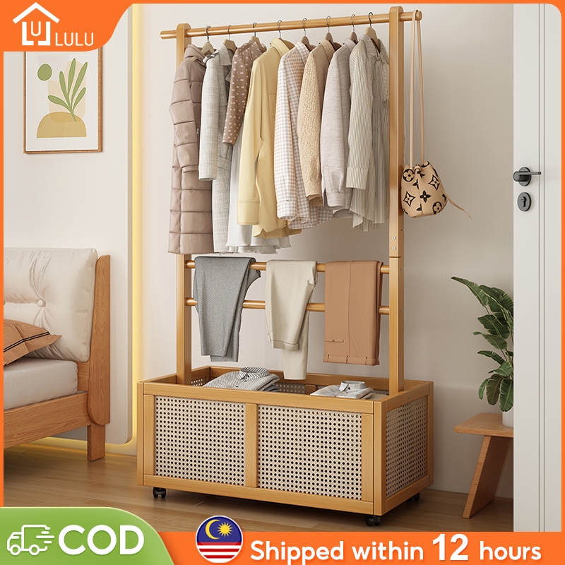 LULU Clothes Rack Rak Baju With Wheels Hook Hanger Wardrobe Cabinet 80 ...