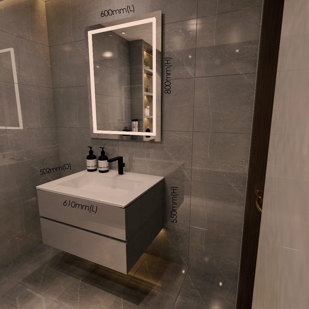 Affordable Luxury Bathroom Vanity Counter (610mm) with LED Mirror ...