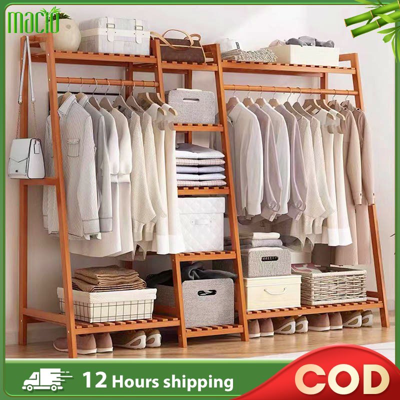 【In Stock】Bamboo Clothes Rack 80/100/130/150/190CM Clothes Hanging Rack ...