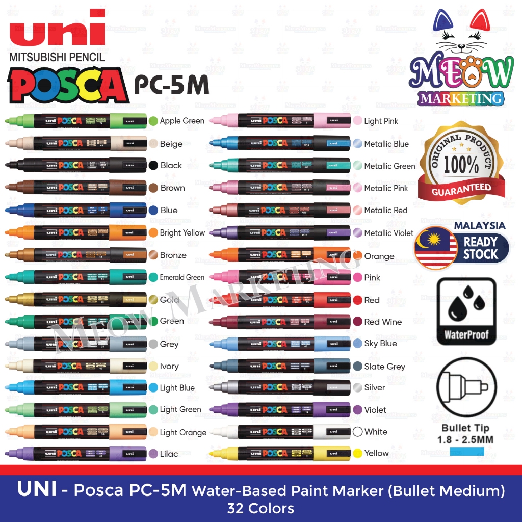 Uni Posca Paint Marker Art Pens PC-5M Medium - 32 Colours | Shopee Malaysia