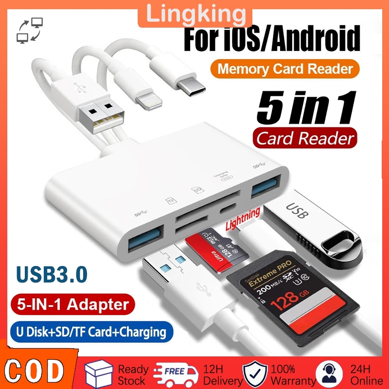 5 In 1 Card Reader OTG USB TF SD Card To Type C PD USB-C OTG Reader ...