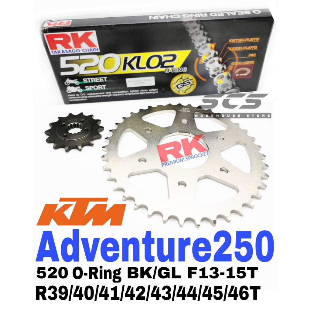 RK Sprocket Set KTM Adventure 250 520 KLO O-Ring Black Gold Chain F13 ...