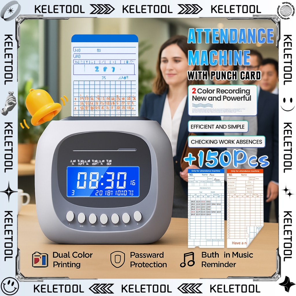 Punch Card Attendance Machine Digital Clock Needle DK Print Office ...
