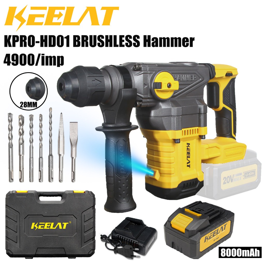 KEELAT KPRO 28MM Hammer Drill Cordless Rotary Impact Drill Brushless ...