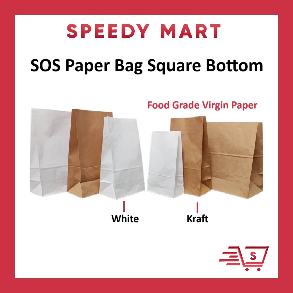Beg Kertas [BROWN / WHITE] SOS Kraft Brown Paper Bag Block Bottom/ Food ...