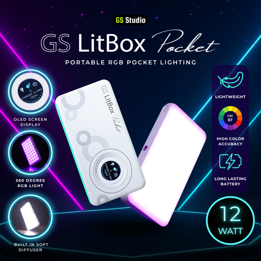 GS LitBox Pocket 12W RGB Portable Pocket LED Video Light Daylight CCT ...