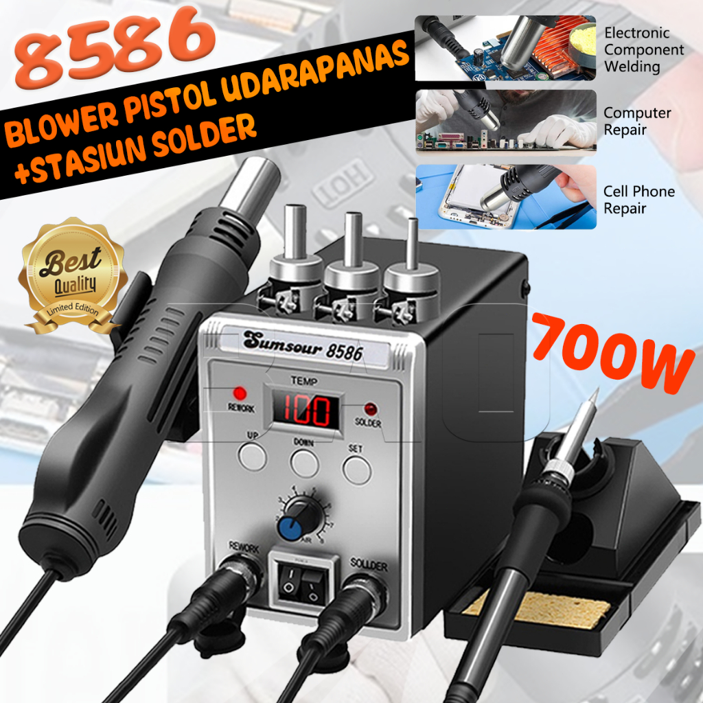 Heat Hot Air Gun 2 in 1 Rework Soldering Station 8586 Digital Display ...