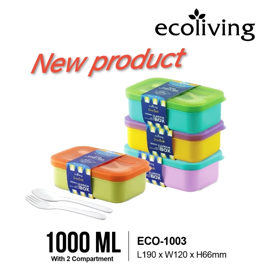 ECO living ECO-1003 1000ml 2 compartment lunch box | Shopee Malaysia