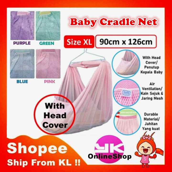 New Stock - Baby Cradle Net XL Size With Head Cover Kain Buaian Baby ...