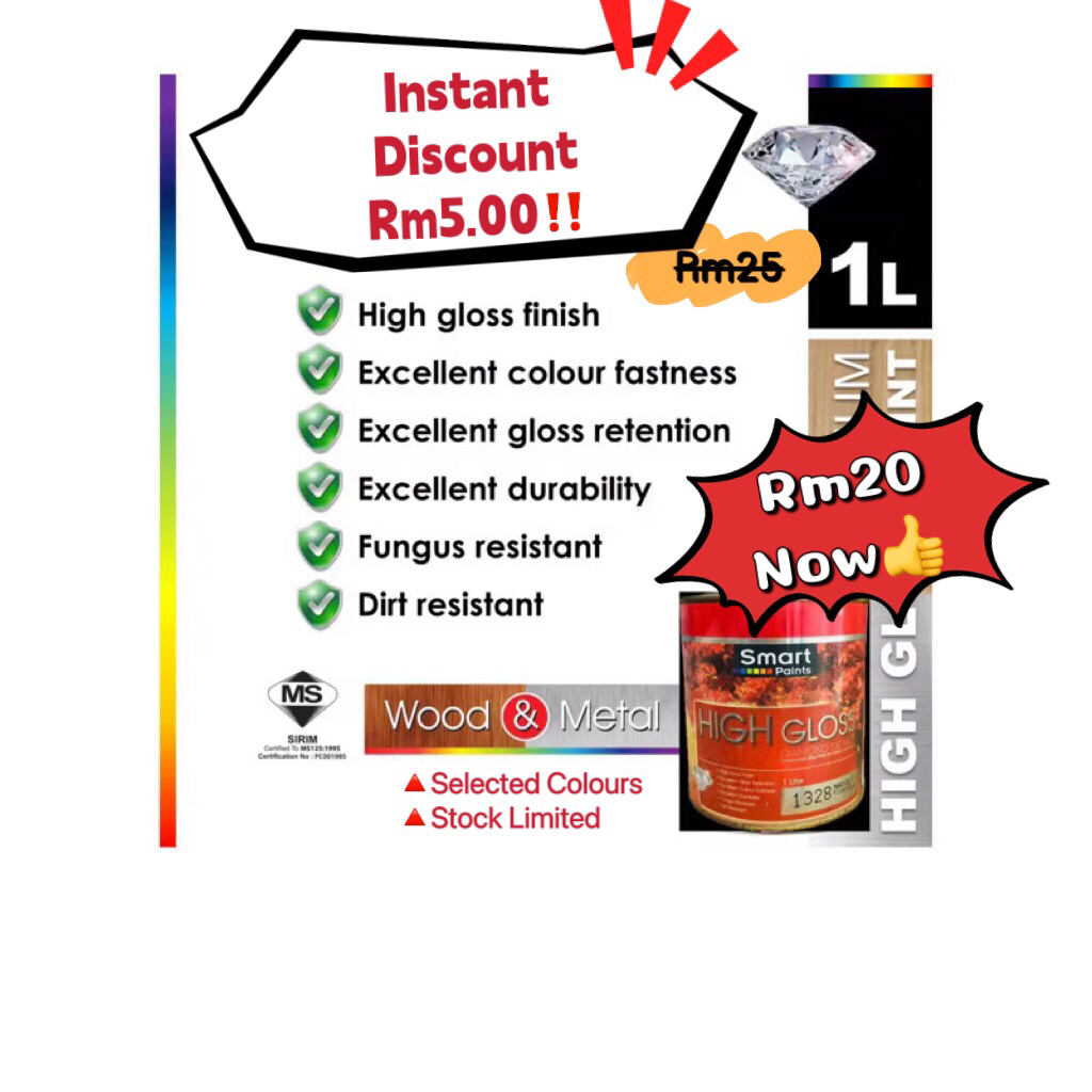 RM5 OFF‼️1L Smart Diamond High Gloss (cat minyak) | Shopee Malaysia