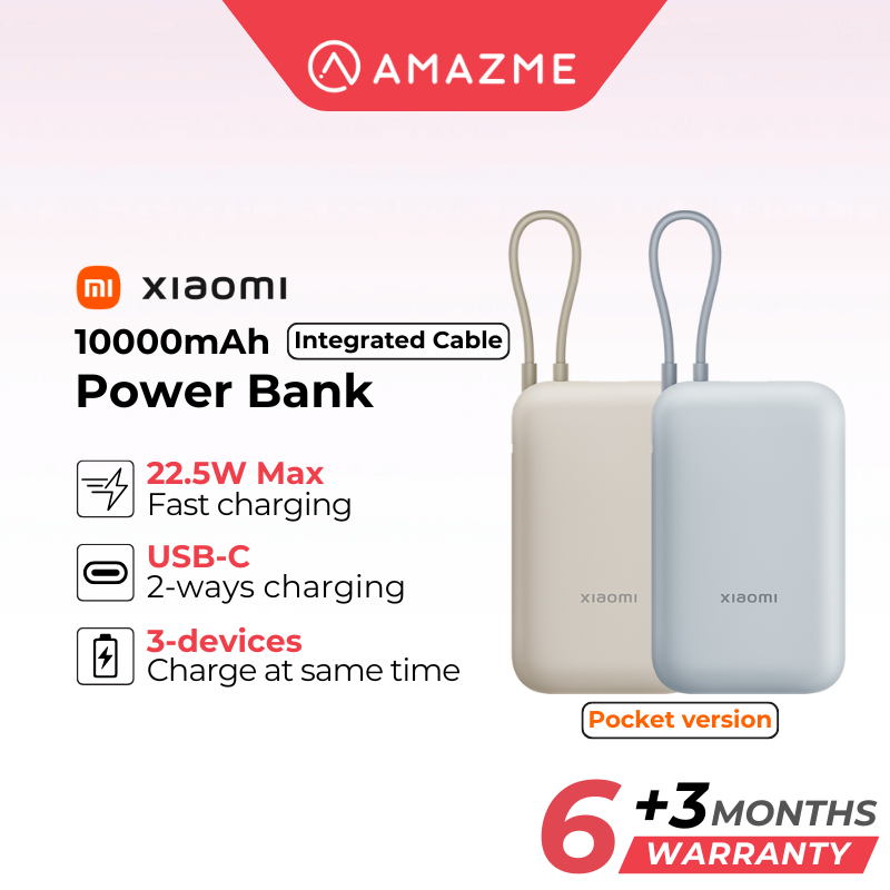 Xiaomi Power Bank 10000mAh Pocket Version Integrated Cable 22.5W Fast ...