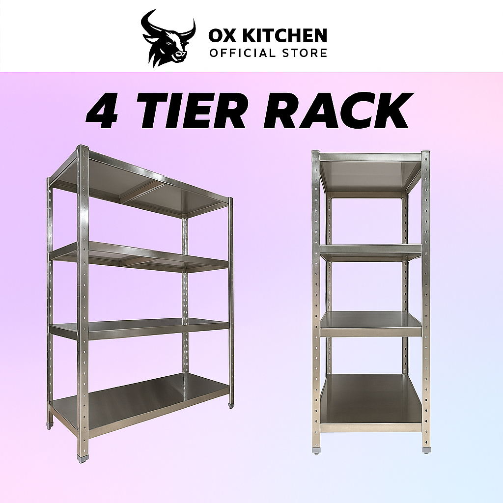 4 Tier Stainless Steel Rack | Heavy Duty | Anti Rust | Stable | Durable ...