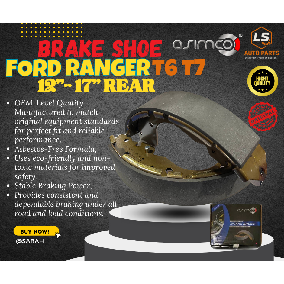 BRAKE SHOE FORD RANGER T6 T7 REAR 12