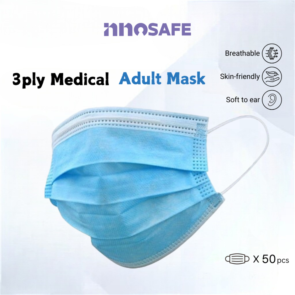 50PCS MASK BLUE | 3ply Adult Mask Medical Grade EN Type II-R PFE BFE 98 ...
