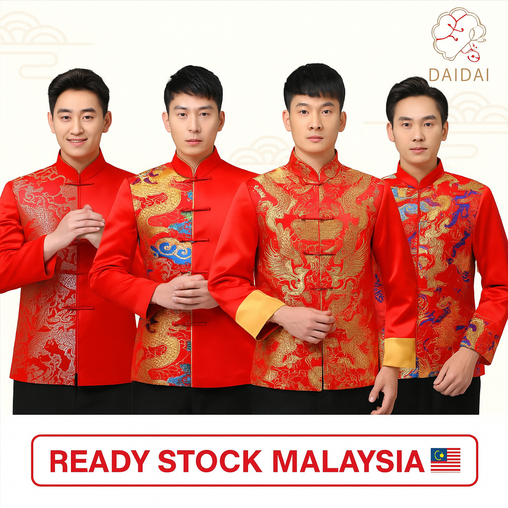 daidai (Ready Stock) Red Men Man Groom Formal Chinese Traditional Samfu ...