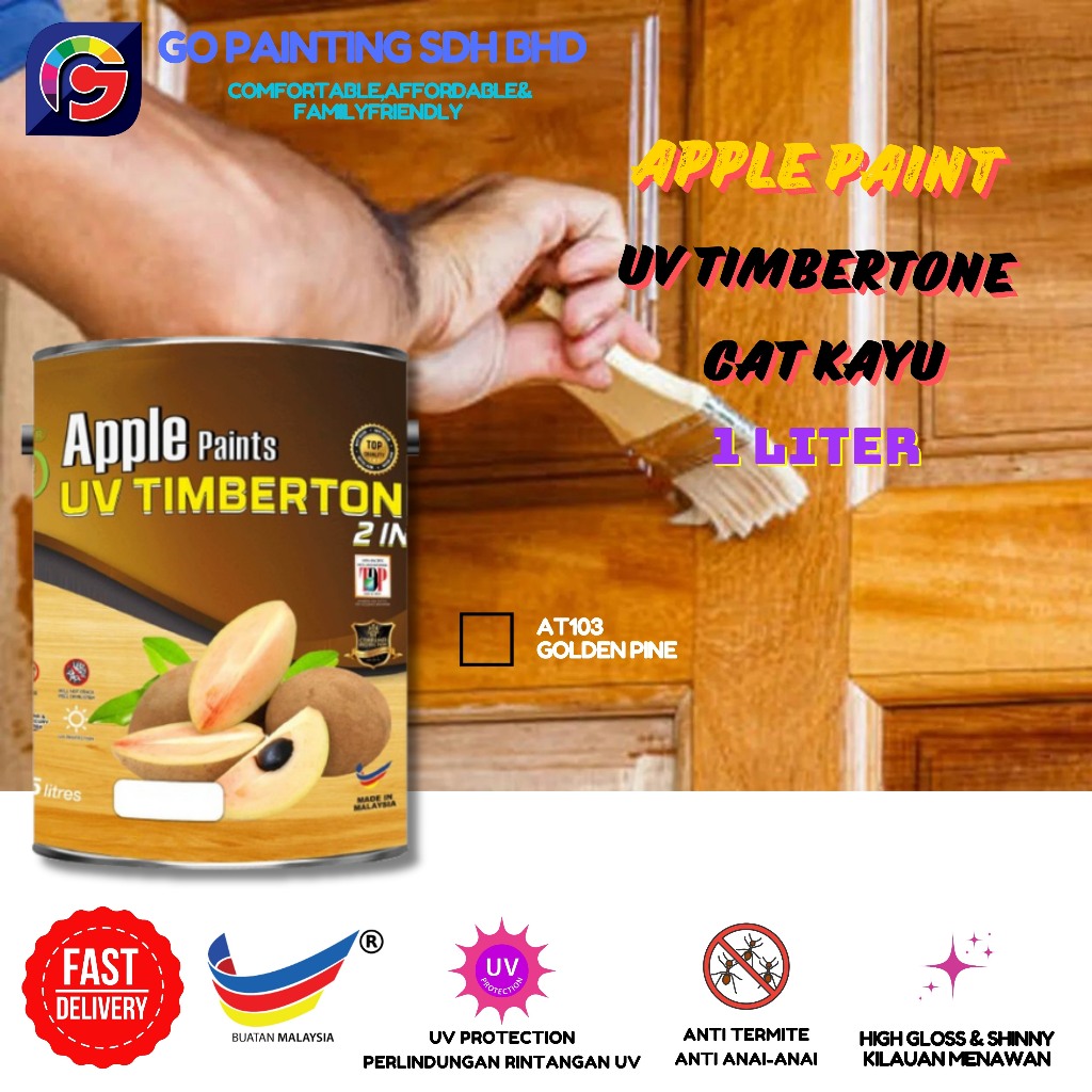 1 LITER APPLE PAINT CAT KAYU KILAT & ANTI ANAI-ANAI [UV TIMBERTONE WOOD ...