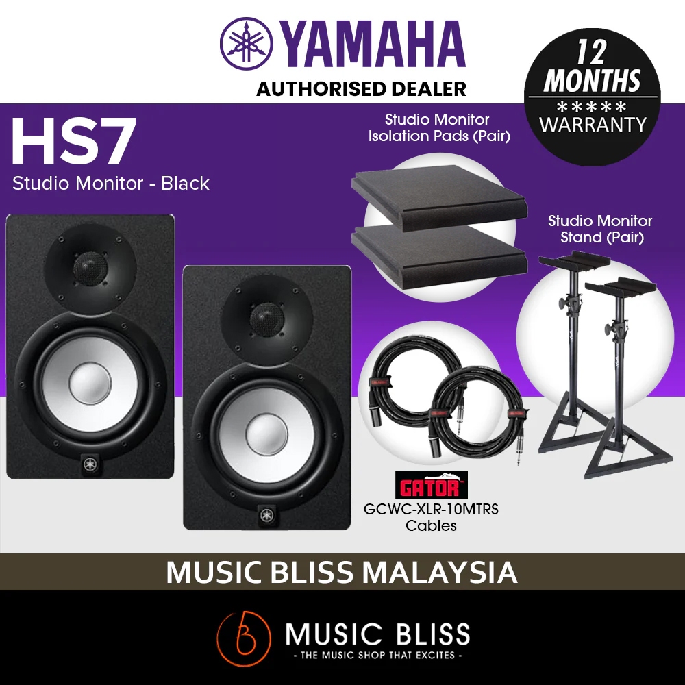 Yamaha HS7 Powered Studio Monitor with Studio Monitor Stands, Isolation ...
